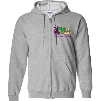 Funny Mardi Gras Peace Love King Cake Full Zip Hoodie