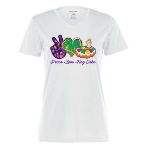 Funny Mardi Gras Peace Love King Cake Women's Momentum V-Neck T-Shirt