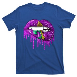 Funny Mardi Gras Carnival Purple Gold Lips Dripped Gift T-Shirt