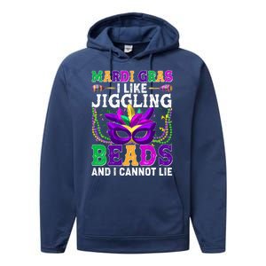 Funny Mardi Gras I Like Jiggling Beads And I Cannot Lie Performance Fleece Hoodie