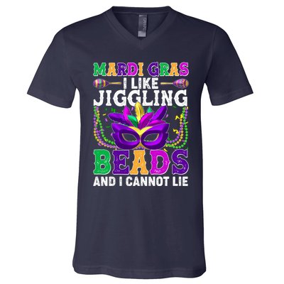 Funny Mardi Gras I Like Jiggling Beads And I Cannot Lie V-Neck T-Shirt