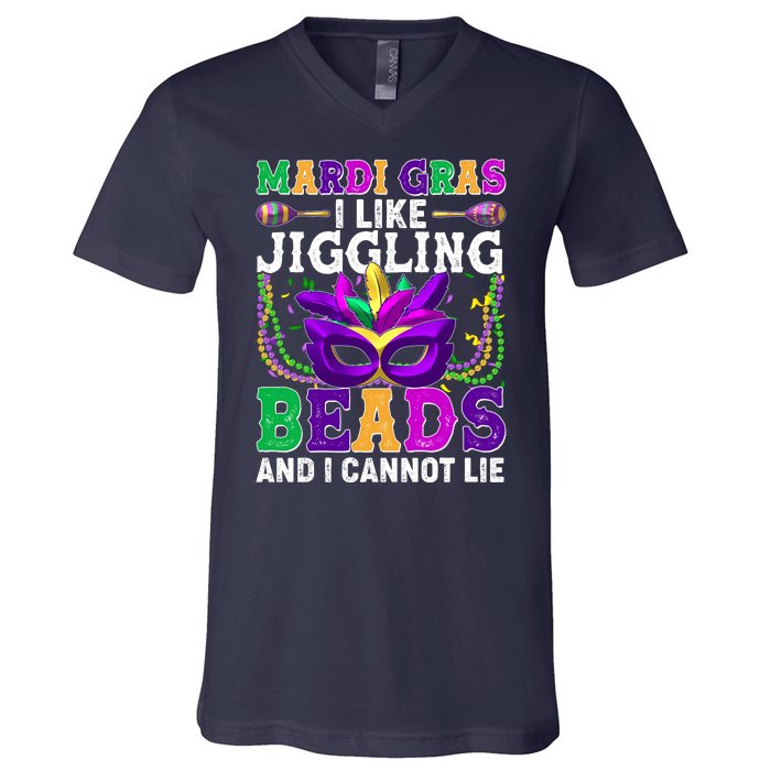 Funny Mardi Gras I Like Jiggling Beads And I Cannot Lie V-Neck T-Shirt