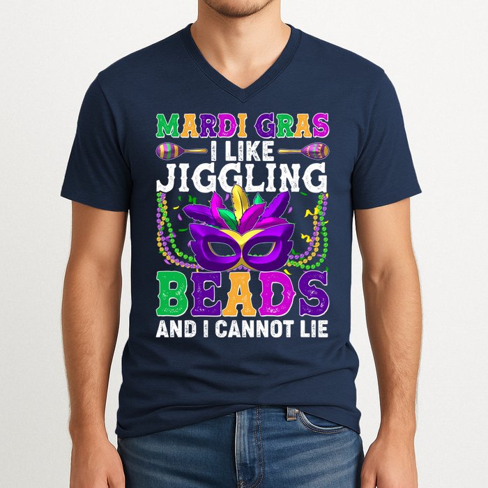 Funny Mardi Gras I Like Jiggling Beads And I Cannot Lie V-Neck T-Shirt