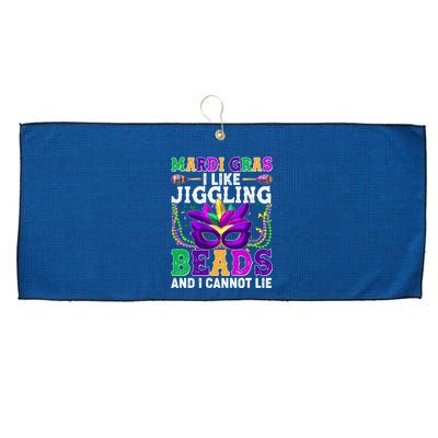 Funny Mardi Gras I Like Jiggling Beads And I Cannot Lie Large Microfiber Waffle Golf Towel