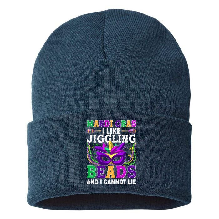 Funny Mardi Gras I Like Jiggling Beads And I Cannot Lie Sustainable Knit Beanie