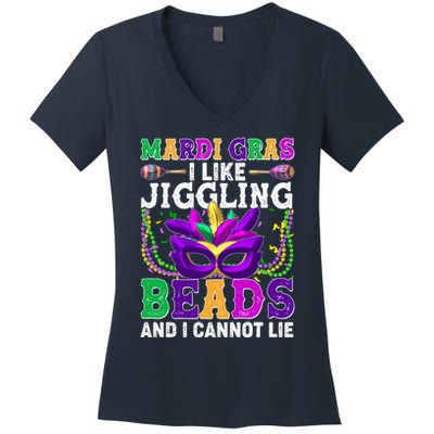 Funny Mardi Gras I Like Jiggling Beads And I Cannot Lie Women's V-Neck T-Shirt