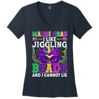 Funny Mardi Gras I Like Jiggling Beads And I Cannot Lie Women's V-Neck T-Shirt