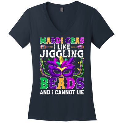 Funny Mardi Gras I Like Jiggling Beads And I Cannot Lie Women's V-Neck T-Shirt