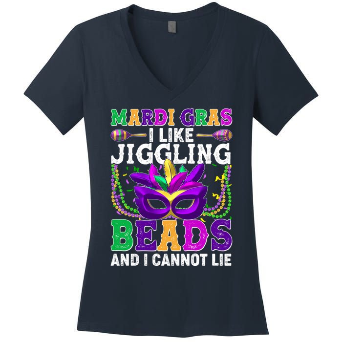 Funny Mardi Gras I Like Jiggling Beads And I Cannot Lie Women's V-Neck T-Shirt
