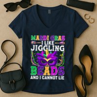 Funny Mardi Gras I Like Jiggling Beads And I Cannot Lie Women's V-Neck T-Shirt