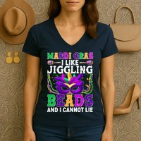 Funny Mardi Gras I Like Jiggling Beads And I Cannot Lie Women's V-Neck T-Shirt