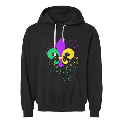 festival Mardi Gras Fleur De Lis Paint Splatter NOLA Garment-Dyed Fleece Hoodie