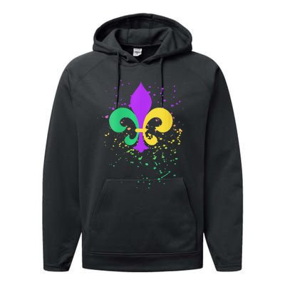 festival Mardi Gras Fleur De Lis Paint Splatter NOLA Performance Fleece Hoodie