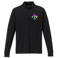 festival Mardi Gras Fleur De Lis Paint Splatter NOLA Performance Long Sleeve Polo