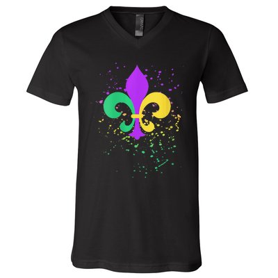 festival Mardi Gras Fleur De Lis Paint Splatter NOLA V-Neck T-Shirt