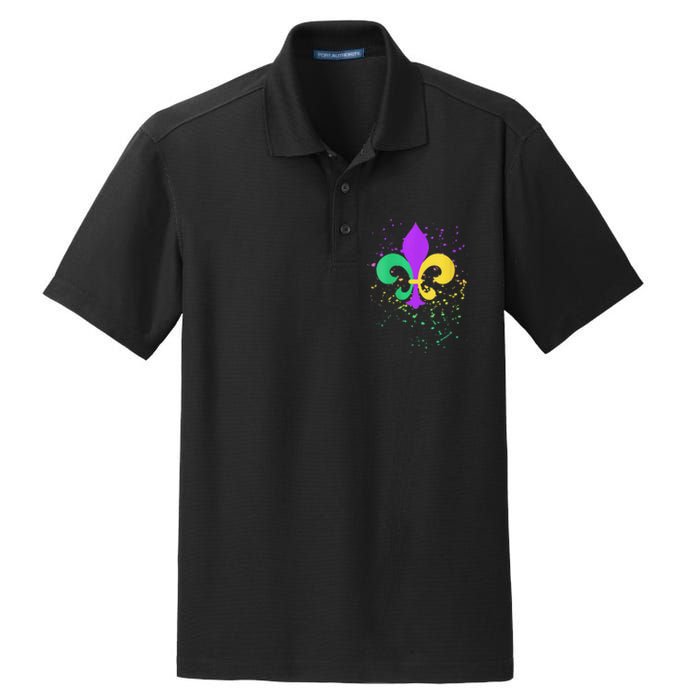 festival Mardi Gras Fleur De Lis Paint Splatter NOLA Dry Zone Grid Polo