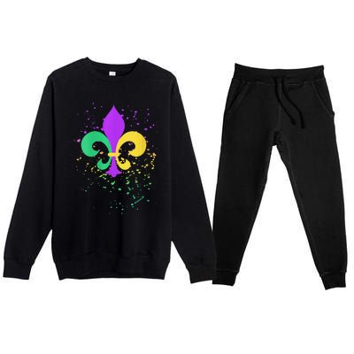 festival Mardi Gras Fleur De Lis Paint Splatter NOLA Premium Crewneck Sweatsuit Set