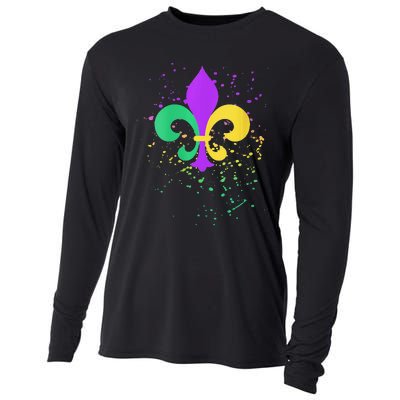 festival Mardi Gras Fleur De Lis Paint Splatter NOLA Cooling Performance Long Sleeve Crew