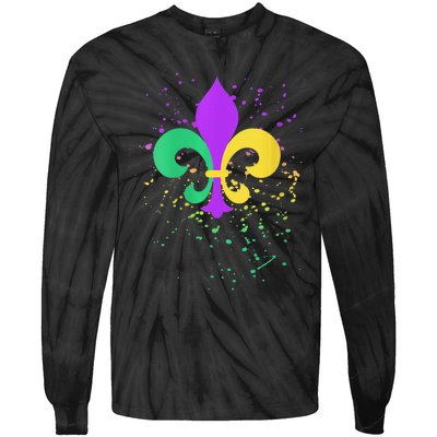 festival Mardi Gras Fleur De Lis Paint Splatter NOLA Tie-Dye Long Sleeve Shirt