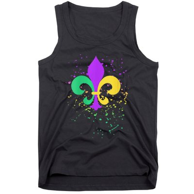 festival Mardi Gras Fleur De Lis Paint Splatter NOLA Tank Top