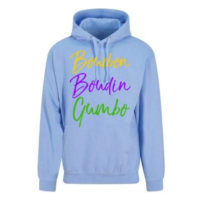 Funny Mardi Gras Quote New Orleans Gift Bourbon Boudin Gumbo Gift Unisex Surf Hoodie