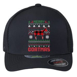 Funny Merry Goatmas Ugly Christmas Sweater Goat Santa Hat Flexfit Unipanel Trucker Cap