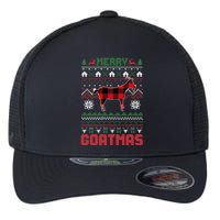 Funny Merry Goatmas Ugly Christmas Sweater Goat Santa Hat Flexfit Unipanel Trucker Cap