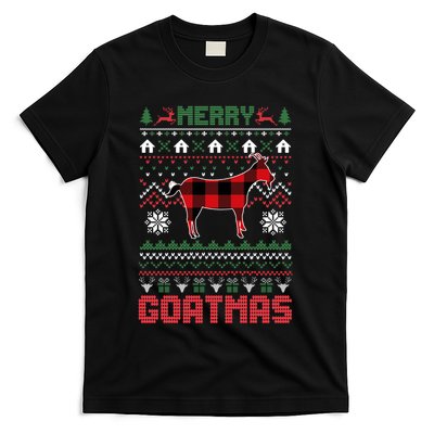 Funny Merry Goatmas Ugly Christmas Sweater Goat Santa Hat T-Shirt