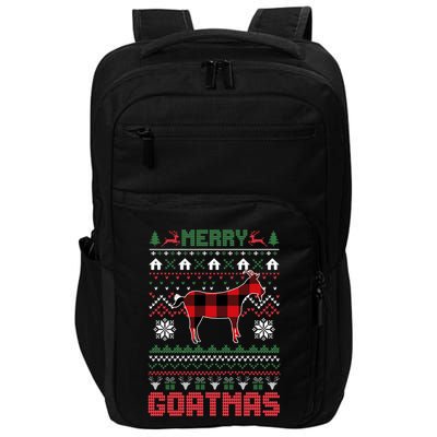 Funny Merry Goatmas Ugly Christmas Sweater Goat Santa Hat Impact Tech Backpack