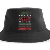 Funny Merry Goatmas Ugly Christmas Sweater Goat Santa Hat Sustainable Bucket Hat