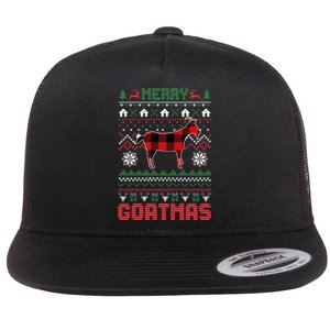 Funny Merry Goatmas Ugly Christmas Sweater Goat Santa Hat Flat Bill Trucker Hat