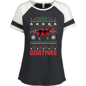 Funny Merry Goatmas Ugly Christmas Sweater Goat Santa Hat Enza Ladies Jersey Colorblock Tee