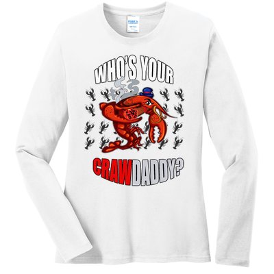 Funny Mardi Gras Whos Your Crawdaddy Crawfish Jester Beads Ladies Long Sleeve Shirt