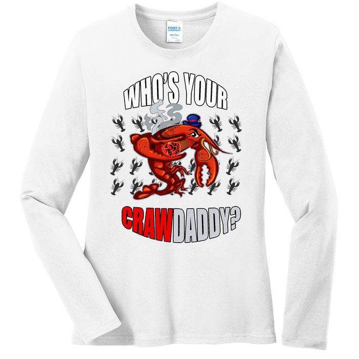 Funny Mardi Gras Whos Your Crawdaddy Crawfish Jester Beads Ladies Long Sleeve Shirt