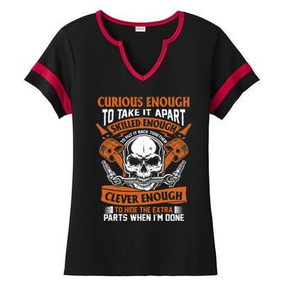 Funny Mechanic Gift Curious Skilled And Clever Car Fixing Ladies Halftime Notch Neck Tee