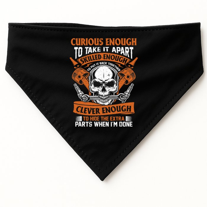 Funny Mechanic Gift Curious Skilled And Clever Car Fixing USA-Made Doggie Bandana