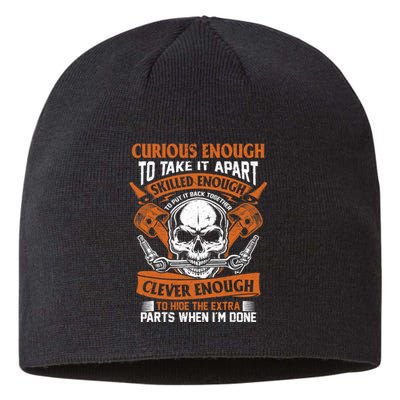 Funny Mechanic Gift Curious Skilled And Clever Car Fixing Sustainable Beanie