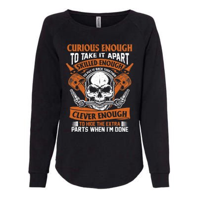 Funny Mechanic Gift Curious Skilled And Clever Car Fixing Womens California Wash Sweatshirt