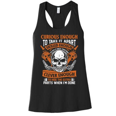 Funny Mechanic Gift Curious Skilled And Clever Car Fixing Women's Racerback Tank