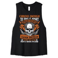 Funny Mechanic Gift Curious Skilled And Clever Car Fixing Women's Racerback Cropped Tank