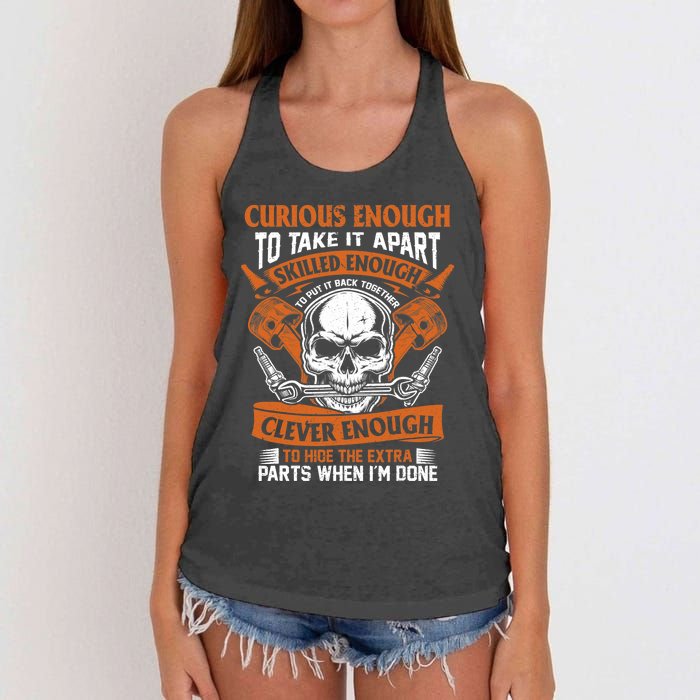 Funny Mechanic Gift Curious Skilled And Clever Car Fixing Women's Knotted Racerback Tank