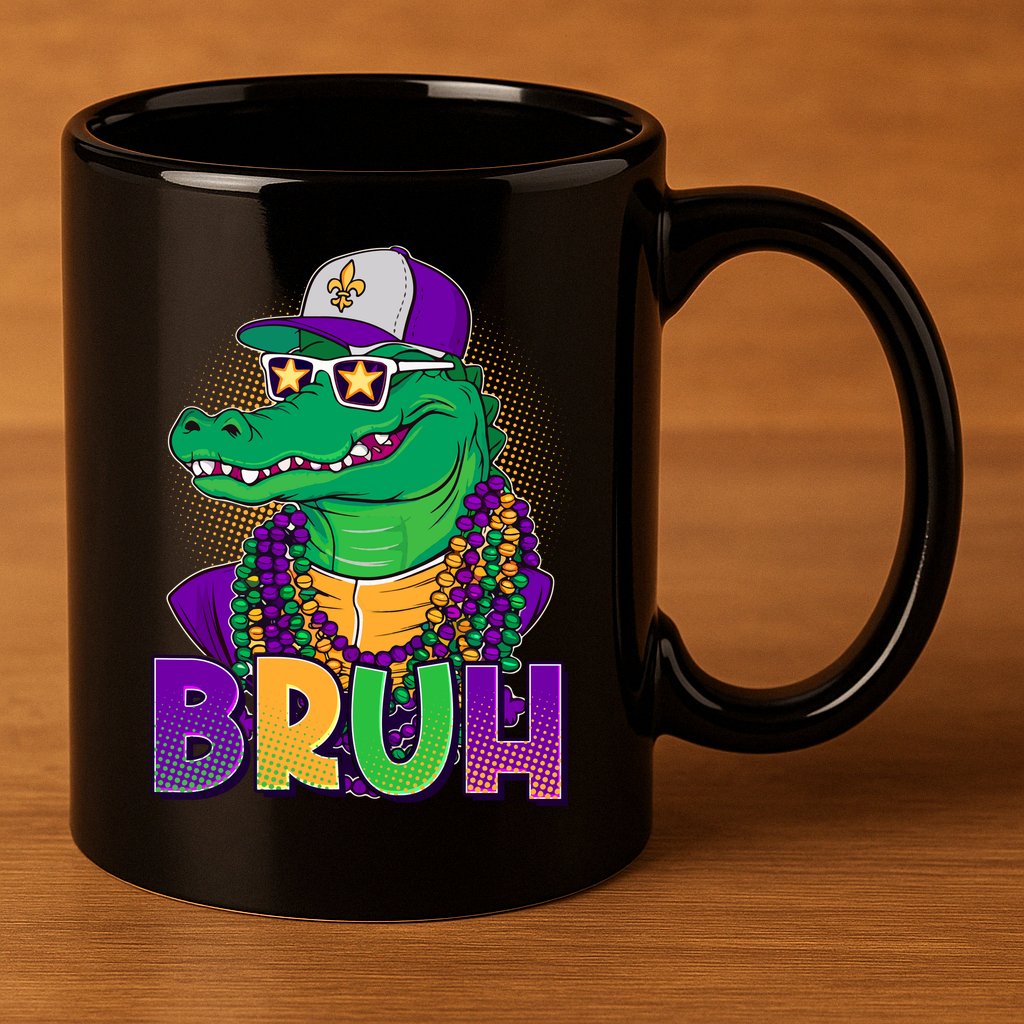 Funny Mardi Gras Bruh Alligator 11oz C Handle Ceramic Mug