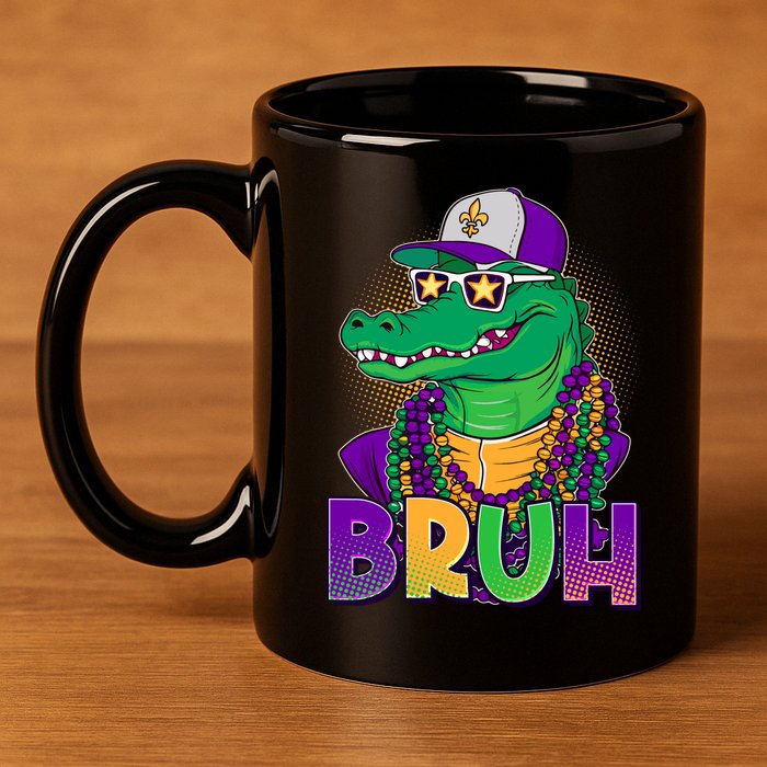 Funny Mardi Gras Bruh Alligator 11oz C Handle Ceramic Mug