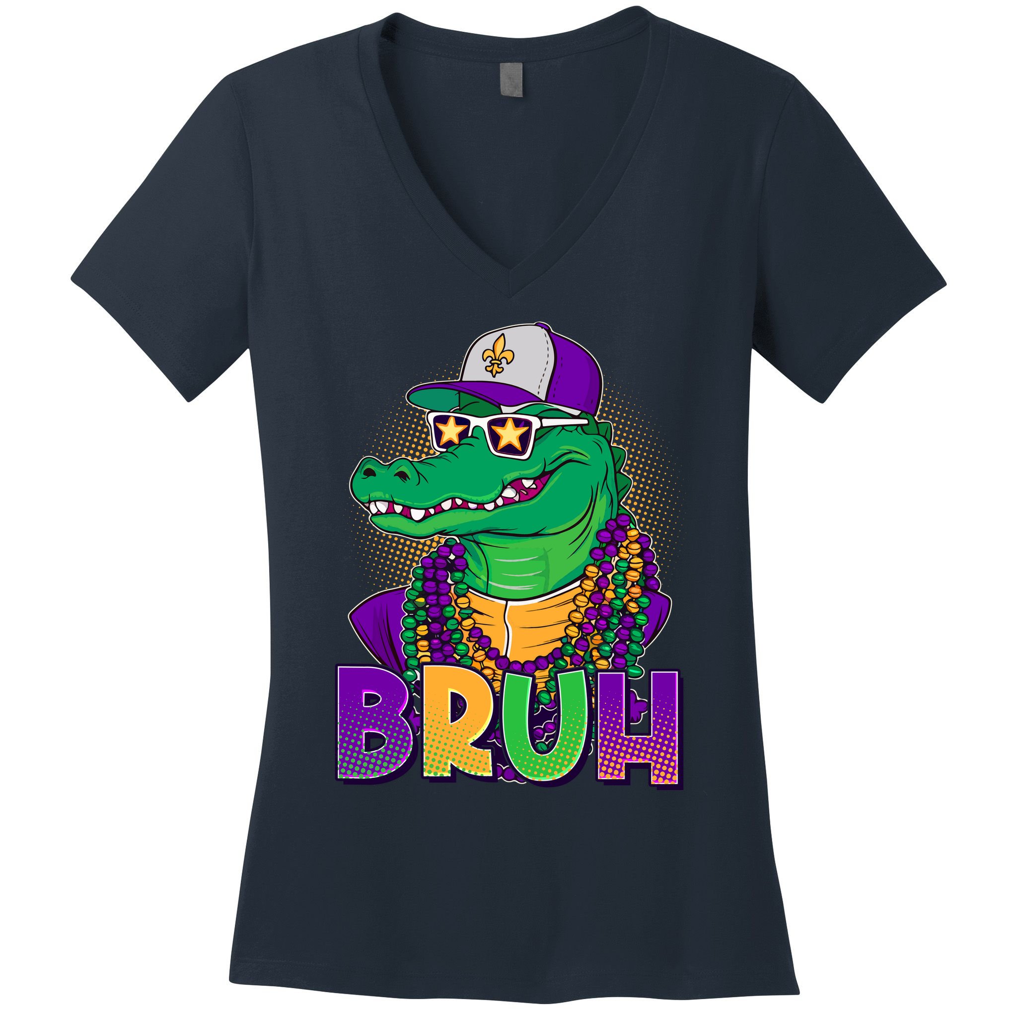 Funny Mardi Gras Bruh Alligator Women's V-Neck T-Shirt
