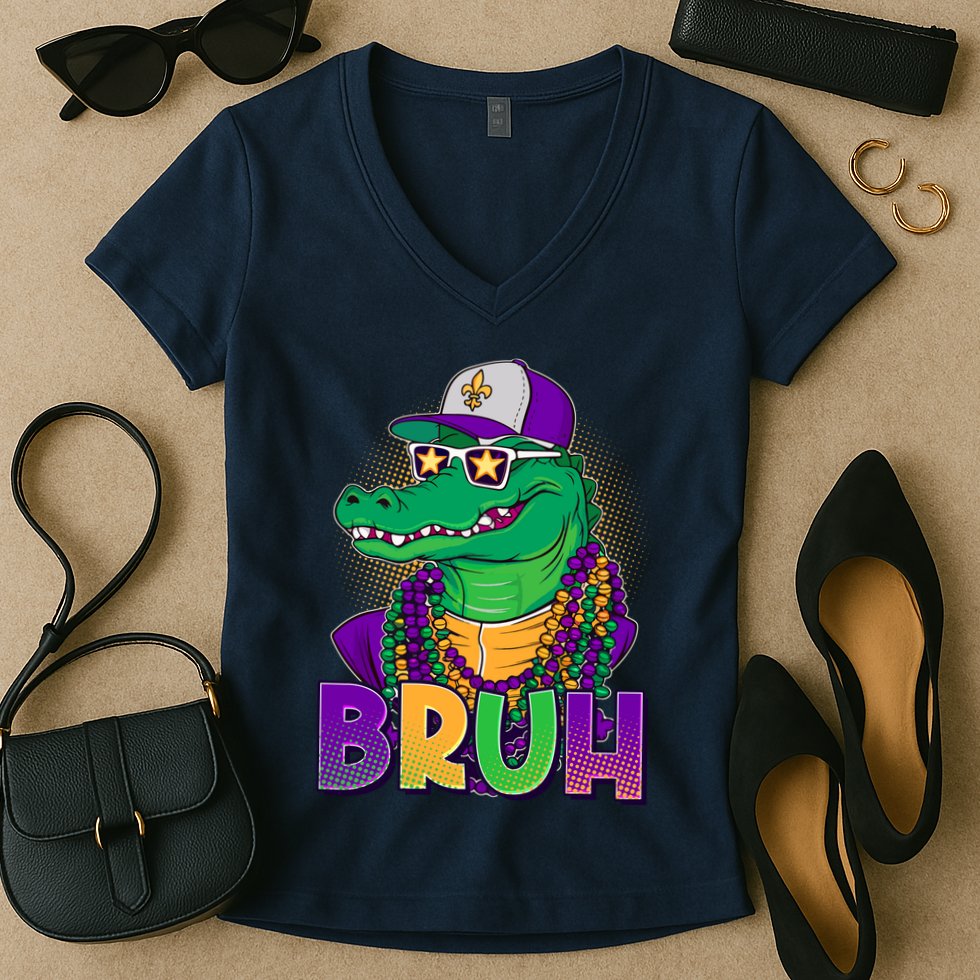 Funny Mardi Gras Bruh Alligator Women's V-Neck T-Shirt