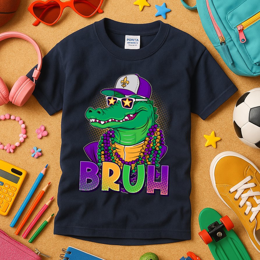 Funny Mardi Gras Bruh Alligator Kids T-Shirt