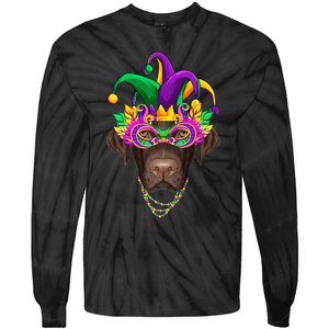 Funny Mardi Gras Labrador Dog Mardi Gras Beads Party Tie-Dye Long Sleeve Shirt