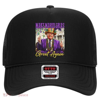 Funny Mardi Gras Donald Trump Mardi Gras American Flag High Crown Mesh Back Trucker Hat