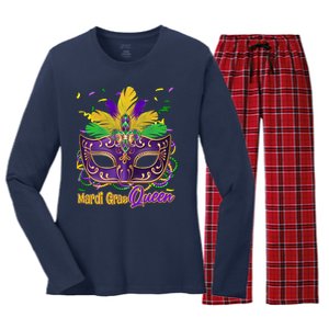 Festive Mardi Gras Queen Women's Long Sleeve Flannel Pajama Set 