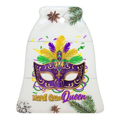 Festive Mardi Gras Queen Ceramic Bell Ornament